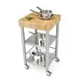 KITCHEN TROLLEY - mod. 693500 auxilium - made from stainless steel - white end grain ironwood worktop - plain with no drawers