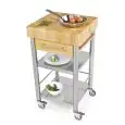 KITCHEN TROLLEY - mod. 693501 auxilium - made from stainless steel - white end grain ironwood worktop and white edge grain ironwood drawer coating - with n.1 drawer