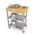 KITCHEN TROLLEY - mod. 693700 auxilium - made from stainless steel - white end grain ironwood worktop - plain with no drawers
