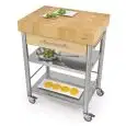 KITCHEN TROLLEY - mod. 693701 auxilium - made from stainless steel - end grain worktop and white edge grain ironwood drawer coating - with n.1 drawer