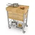 KITCHEN TROLLEY - mod. 693702 auxilium - made from stainless steel - end grain worktop and white edge grain ironwood drawer coating - with n.2 drawers