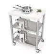 KITCHEN TROLLEY - mod. 690700 auxilium - made from stainless steel - white Corian worktop - plain with no drawers