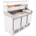 REFRIGERATED SALADETTE AND PIZZA COUNTER - STAINLESS STEEL - GASTRONORM 1/1(cm 53 x 32,5) - VENTILATED COOLING - Mod. ESL3852GR/38 - ENERGY CLASS A - WITH PREP UNIT DISPLAY GN 1/3 - N. 3 REFRIGERATED DOORS - TEMPERATURE -2°/+8°C - Dimensioni cm. L 136,5 x