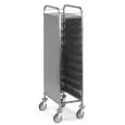 TRAY TROLLEY - MOD. PORTAVASSOI GN/EN - SQUARE TUBULAR STAINLESS STEEL STRUCTURE cm. 2X2 - "L"-SHAPED STAINLESS STEEL RUNNERS - TRAY CAPACITY GN OR EN - STAINLESS STEEL PANELS ON THREE SIDES - SWIVEL CASTORSø cm. 12,5 - EC STANDARDS