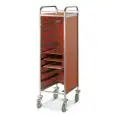 TRAY TROLLEY - MOD. GN/EN 2 - SQUARE TUBULAR STAINLESS STEEL STRUCTURE cm. 2X2 - "L"-SHAPED STAINLESS STEEL RUNNERS - TRAY CAPACITY GN OR EN - VENEERED CHIPBOARD PANELS ON THREE SIDES - SWIVEL CASTORSø cm. 12,5 - EC STANDARDS