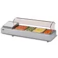 HEATED COUNTERTOP DISPLAY - SERIES: GASTROSERVICEDRY/SS - STAINLESS STEEL FRAME - HOLDS GN PANS (ALL GN SIZES MAx H 10 cm) - TEMPERATURE °C +30/+70 - SINGLE PHASE - STATIC COOLING - SELF SERVICE CURVED GLASS