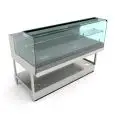 AMBIENT DISPLAY - MOD. VSNVBD115 - FINISHING PANELS NOT INCLUDED - L-shaped LOW FLAT GLASS FRONT - GRADE AISI 304 STAINLESS STEEL DISPLAY - CE APPROVED - DISPLAY DEPTH 66,5 CM