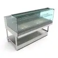 BREAD DISPLAY - MOD. BREAK PANE VBD H 115 - FINISHING PANELS NOT INCLUDED - LOW FLAT HINGED GLASS FRONT - PAINTED STEEL TUBULAR BASE - STAINLESS STEEL TOP - STEEL CRUMB TRAY AND REMOVABLE BIRCH PLYWOOD TRAYS - DIM. Cm D 68,8 x H 115,1