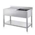 Sink unit n.1 basin - with n.1 drainboard - square legs - with bottom shelf