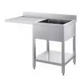 Sink unit n.1 basin - with n.1 over dishwasher drainboard - square legs - with bottom shelf