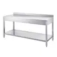 Stainless steel work table - square legs 4x4cm - bottom shelf  - worktop thickness cm 4 - with upstand