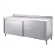 Stainless steel work table with understorage and sliding doors - worktop thickness cm 4 - with upstand