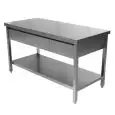 Stainless steel work table - square legs 4x4cm - bottom shelf - drawers below worktop - worktop thickness cm 4