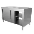 Stainless steel work table with understorage and sliding doors - two-way opening doors - worktop thickness cm 4