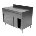 Stainless steel work table with sliding doors - drawers below worktop - worktop thickness cm 4 - with upstand