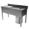 Stainless steel work table - Meat and fish prep table - countertop thickness cm 4 - Complete with trolley bin Lt. 50 with lid - Sinks on the left cm 8 H - with upstand