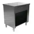 Cash till unit on right side of operator with drawer and lock - Stainless steel construction with scotch brite finish - Length cm 60 - Depth cm 80 - Height cm 90