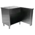 "L"-shaped cash till unit on right-side of operator with drawer and lock - Stainless steel construction with scotch brite finish - Length cm 120 - Depth cm 80 - Height cm 90