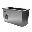 Cold unit with deep pan top - Island unit with hidden cupboard - Side panels and perimetral skirting board - Stainless steel construction with scotch brite finish