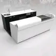 BAR COUNTER AND BACK COUNTER - MOD. START UP L2500/SX H1150 - WITH REFRIGERATED TANK FOR FOOD & BEVERAGE DISPLAY ON THE LEFT - N. 1 TRANSPARENT GLASS PROTECTION PALLET FOR REFRIGERATED TANK - N. 1 BLACK GLASS PALLET - N. 3 CELLS WITH VENTILATED REFRIGERAT
