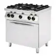 4-BURNER GAS COOKER  - MOD. CC74GFEV - Without pilot light - 3 kW electric convection oven GN 1/1 - Power kW 19 - Dimensions: cm L 80 x D 70 x H 90 - CE APPROVED