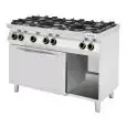6-BURNER GAS COOKER  - MOD. CC76GFEV - Without pilot light - 3 kW electric convection oven GN 1/1 + Open cupboard - Power kW 28,5 - Dimensions: cm L 120 x D 70 x H 90 - CE APPROVED
