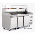 REFRIGERATED PIZZA COUNTER - STAINLESS STEEL - Mod. EPF3485GR/33 - ENERGY CLASS B - WITH PREP UNIT DISPLAY GN 1/4 - SUITABLE FOR PIZZA CONTAINERS cm 60x40 - VENTILATED COOLING - N. 3 DOORS - TEMPERATURE -2°/+8°C - Dim. cm. L 201 x D 80 x h 143,5 - CE APPR