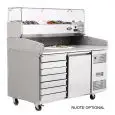REFRIGERATED PIZZA COUNTER - STAINLESS STEEL - Mod. EPF3490GR/33 - ENERGY CLASS A - WITH PREP UNIT DISPLAY GN 1/4 - SUITABLE FOR PIZZA CONTAINERS cm 60x40 - VENTILATED COOLING - N. 1 DOOR - N. 7 AMBIENT DRAWERS cm 60x40 - TEMPERATURE -2°/+8°C - Dim. cm. L