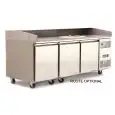 REFRIGERATED PIZZA COUNTER - STAINLESS STEEL - Mod. FQG4596GR - SUITABLE FOR PIZZA CONTAINERS cm 60x40 - VENTILATED COOLING - N. 3 DOORS - TEMPERATURE 0°/+8°C - Dim. cm. L 201 x D 80 x h 100/160 - CE approved