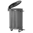 DUSTBIN TROLLEY - STAINLESS STEEL - CYLINDRICAL STRUCTURE IN STAINLESS STEEL AISI 304 - STAMPED LID - SWIVEL WHEELS - PEDAL CONTROL