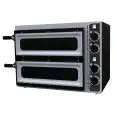 ELECTRIC PIZZA OVEN - MECHANICAL CONTROL - Mod. BASIC 2/40V+L 4T - Twin deck oven with glass window - Firebrick oven base - Internal lighting - 4 thermostats - Chamber dimensions cm L 41 x D 36 x H 9 - N. Pizzas 1 + 1 (Ø cm 32) - Power 3,2 Kw - CE approve