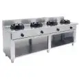 GAS WOK COOKER, 4 BURNERS  - MOD. EE04 - Entirely made to measure - Open cupboard - Smooth cooktop - Gas power choices kW 9,5/14/21 - Dimensions: cm L 200 x D 50 x H 85 - CE approved