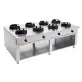 GAS WOK COOKER, 8 BURNERS, CONTROLS ON BOTH SIDES - MOD. EE082C - Entirely made to measure - Open cupboard - Smooth cooktop - Gas power choices kW 9,5/14/21 - Dimensions: cm L 200 x D 110 x H 85 - CE approved