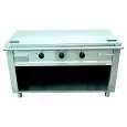 ELECTRIC TEPPANYAKI GRIDDLE, 3 COOKING ZONES  - MOD. VGP3140G - Entirely made to measure - Open cupboard - Shiny hard chrome cooking plate - Perimetral runner - Electric power kW 16,2 (3x5,4 kW) - Three phase 400V - Dimensions: cm L 140 x D 70 x H 85 - CE