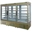 REFRIGERATED PATISSERIE DISPLAY - MOD. TEK/85 - ANODIZED ALUMIIUM EXTERIOR - LOW-E GLASS - TEMPERATURE °C +2/+10 - THREE SEPARATE COMPARTMENTS - SINGLE PHASE SUPPLY - STATIC COOLING - SELECTION OF DISPLAY GLASS ON 1, 2, 3 or 4 SIDES - DIMENSIONS CM L 266 