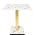 Table with square top - karara white finish - Brass-plated column - Model 218-HPQ-408-brass - with base H 73 cm