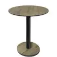 Table with round top - blue wood finish - Black column - Model 227-HPR-403 - with base H 73 cm