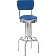 Sgabello - colour blu - Structure in metal chrome, schienale e seduta girevole in ecopelle - Model 245-B030-B-02