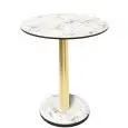 Table with round top - karara white finish - Brass-plated column - Model 329-HPR-408 - with base H 73 cm