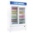 GLASS DOOR FRIDGE FOR BEVERAGES - Mod AK1001RS - Capacity Lt 850 - 2 sliding glass doors - Ventilated - Temperature +2/+10 °C - Power 600 W - Single-phase power supply - Dimensions cm L 122 x D 74,5 x 199h