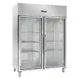 UPRIGHT FRIDGE - Stainless steel - Ventilated - Mod. AK1414TNG - Gastronorm 2/1 (cm 65 x 53) - 2 glass doors - Capacity 1333 liters - Temperature -2°/+8°C - Dimensions cm L 148 x D 83 x H 201 - Weight Kg 195 - CE approved