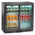 UNDERCOUNTER FRIDGE IN PAINTED STEEL AND ALUMINUM - FOR BEVERAGES - Mod. AK191BBS - VENTILATED - CAPACITY 176 liters - 2 SLIDING GLASS DOORS - TEMPERATURE +2° / +8°C - Dimensions cm L 90 x D 50 x 84 H - CE Standard