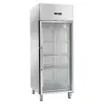 UPRIGHT FRIDGE - Stainless steel - Ventilated - Mod. AK654TNG - Gastronorm 2/1 (cm 65 x 53) - 1 glass door - Capacity 650 liters - Temperature -2°/+8°C - Dimensions cm L 74 x D 83 x H 201 - Weight Kg 130 - CE approved
