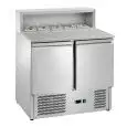 REFRIGERATED SALADETTE AND PIZZA COUNTER - Mod. AK940P - STATIC COOLING - GASTRONORM 1/1 (cm 53x32,5) - GRANITE WORKTOP - STAINLESS STEEL BACK SHELF HOLDS N. 5 PANS GN 1/6 (cm 17,6x16,2) - N. 2 REFRIGERATED DOORS - Temperature +2°/+8°C - Dim. cm L 90 x D 
