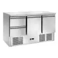 REFRIGERATED SALADETTE - STAINLESS STEEL - Mod. AK943/2D - STATIC COOLING - GASTRONORM 1/1 (cm 53 x 32,5) - N. 2 REFRIGERATED DOORS - N. 2 REFRIGERATED DRAWERS - TEMPERATURE +2º/+8ºC - Dim. cm. L 136,5 x D 70 x h 85 - CE marked