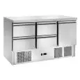 REFRIGERATED SALADETTE - STAINLESS STEEL - Mod. AK943/4D - STATIC COOLING - GASTRONORM 1/1 (cm 53 x 32,5) - N. 1 REFRIGERATED DOOR - N. 4 REFRIGERATED DRAWERS - TEMPERATURE +2º/+8ºC - Dim. cm. L 136,5 x D 70 x h 85 - CE marked