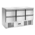 REFRIGERATED SALADETTE - STAINLESS STEEL - Mod. AK943/6D - STATIC COOLING - N. 6 REFRIGERATED DRAWERS - TEMPERATURE +2º/+8ºC - Dim. cm. L 136,5 x D 70 x h 85 - CE marked