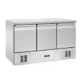 REFRIGERATED SALADETTE AND COUNTER - Mod AK963BTV - VENTILATED COOLING - GASTRONORM 1/1 (cm 53x32,5) - STAINLESS STEEL WORKTOP - N 3 REFRIGERATED DOORS - TEMPERATURE -18°/-22°C - DIMENSIONS cm L 138,6 x D 70 x h 85