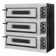 ELECTRIC PIZZA OVEN - MECHANICAL CONTROL - Mod. BASIC 3/50/V+L6T - Triple deck oven with glass window - firebrick oven base - Interior lighting - 6 thermostats - Chamber dimensions cm L 62 x D 50 x 12h - N. Pizzas 1 + 1 + 1 (Ø cm 45) - Power 12 Kw - CE AP
