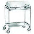 TWO-TIER SERVICE TROLLEY - Mod CA139C - For desserts and appetizers - Round tubular structure Ø 25 mm in stainless steel - Trays molded in stainless steel, soundproofed with satin finish - Plexiglass dome